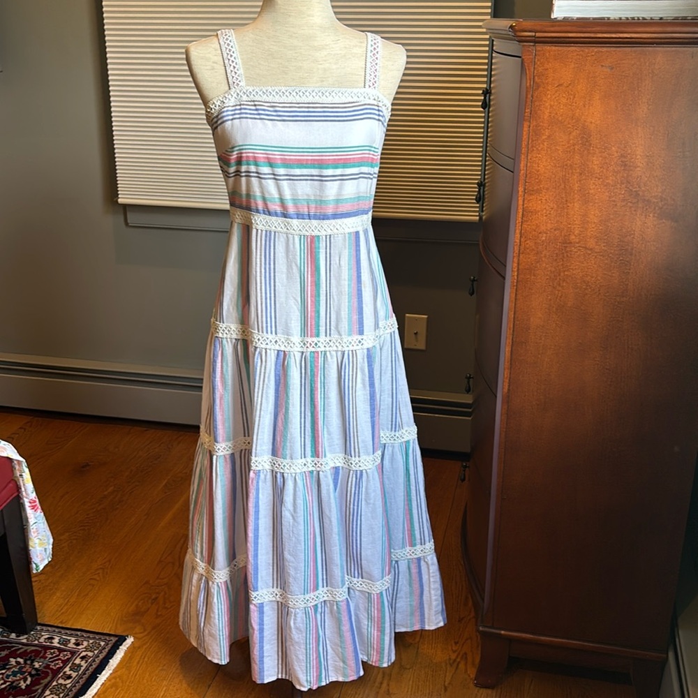 Colorful Striped Maxi Dress with Lace